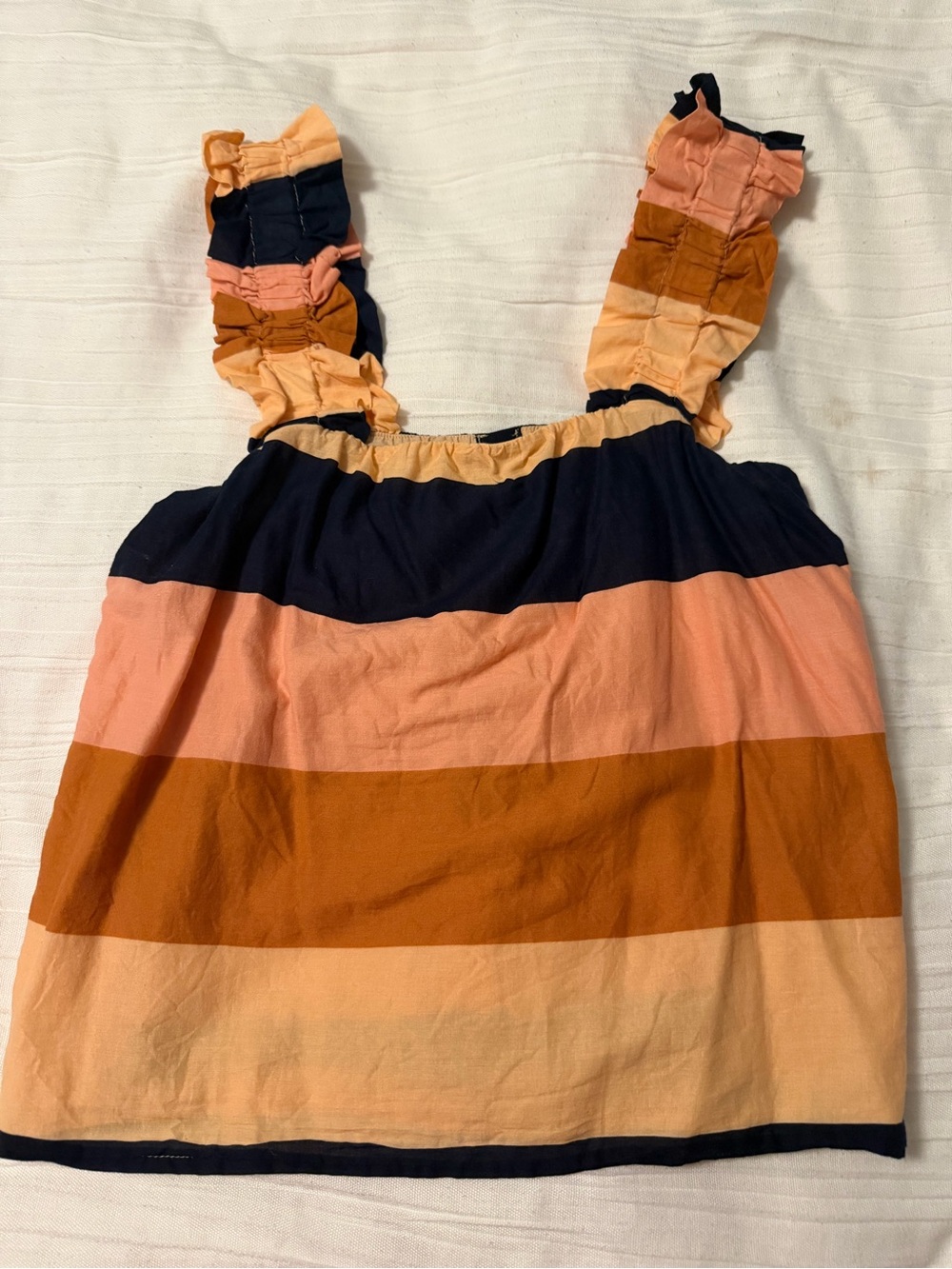 Striped Ruffle Strap Tank Top - Navy, Peach & Rust